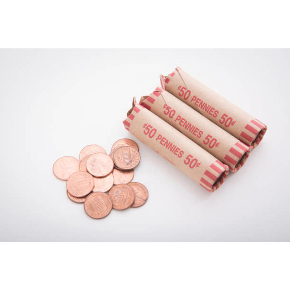 10x Unsearched Bank Wrapped Roll of 50 Pennies from New Sealed Box